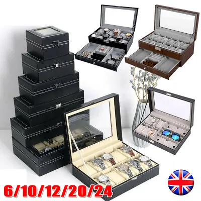 6 10 12 20 24 Slot Leather Men Watch Storage Case Display Box Holder Organizer • £11.97