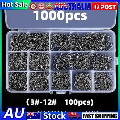 Mixed Sizes Fishing Hooks Set High Carbon Steel Sharp Barbed Hook (1000pcs) • $13.38