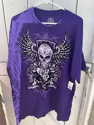 DOM Men’s Purple Grim Reaper Skulls Short Sleeve T-shirt Size X-Large New • $11