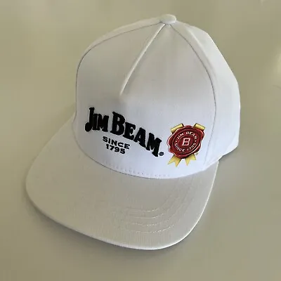 Jim Beam Flat Brim Cap White Snap Back Hat Embroided Brand New • $7.55