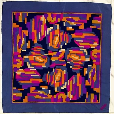 MISSONI GEOMETRIC BLUE HAND ROLLED LARGE Silk Scarf 33 In #A159 • $59.50