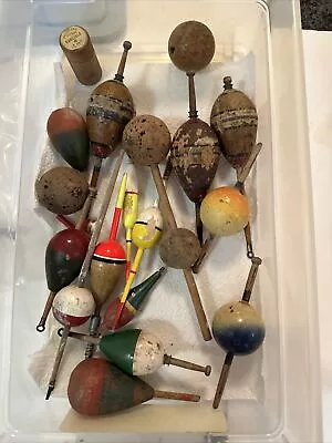 23 ANTIQUE  Vintage  Wood Cork  Fresh Water Fishing Floats Bobbers Plus 27 Extra • $164