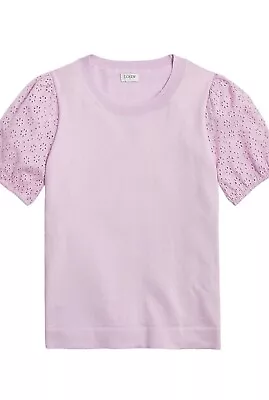 J Crew Eyelet Sleeve Women's Short Sleeve Sweater Blouse Size XL New W Tags Pink • $19.99