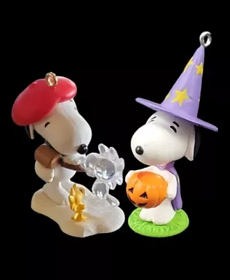 2 Hallmark Keepsake Mini Snoopy Ornaments: Trick Or Treat 2018 & Winter Fun 2010 • $29.99