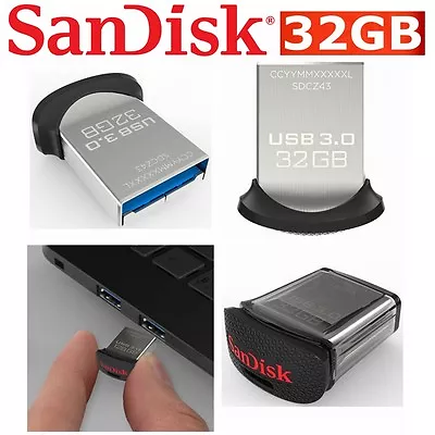 $11.95 • Buy USB Drive 32GB SanDisk Ultra Fit SDCZ430 3.1 Mini Flash Drive Memory Stick New