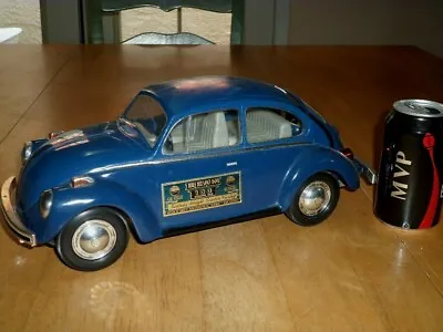 VOLKSWAGON BEETLE CAR Liquor Decanter BLUE CERAMIC 14.5  LENGTH 1970's Yrs. • $125