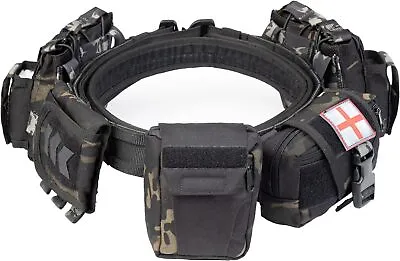 Black Tactical Battle Belt 7 In 1 Duty Law Enforcement Airsoft Utility Pouches • $62.99