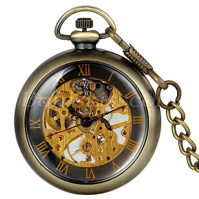 Vintage Antique Steampunk Transparent Hand-wind Mechanical Pocket Watch Necklace • $16.99