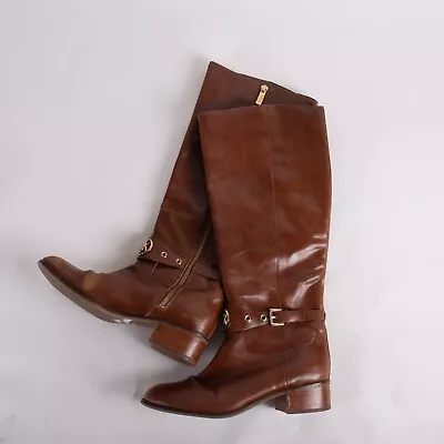 Michael Kors Heather Leather Knee Riding Boots Almond Toe Brown Size 7.5 • $29.99