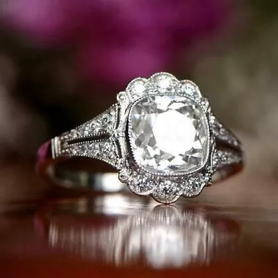 2 Carat Cushion Cut Moissanite Solitaire Engagement Ring 14K White Gold Plated • $167