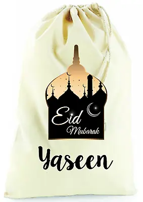 Personalised Eid Mubarak Cotton Drawstring Gift Bag Girl Boy Gift Present Sack • £7.30