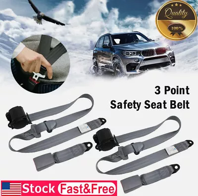 2 Set Retractable 3Point Safety Seat Belt Strap Car Vehicle Adjustable Belt Gray • $47.50