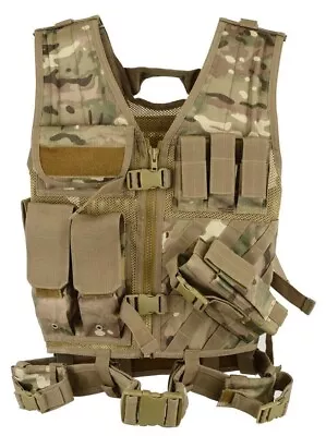 MULTICAM Camo Airsoft Tactical Vest Military Molle Hunting Gun Magazine Carrier • £34.95