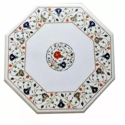 18  White Marble Table Top Coffee Center Inlay Malachite Pietra Dura Antique Dwe • $415