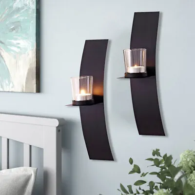 2X Wall Mounted Tealight Candle Holder Metal Glass Candlestick Art Party Decor • £9.95