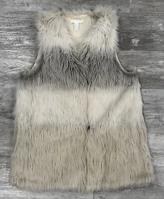 H&M Faux Fur Vest OMBRÉ Womens Medium Beige Ivory Gray Boho Festival Hippy • $18.49