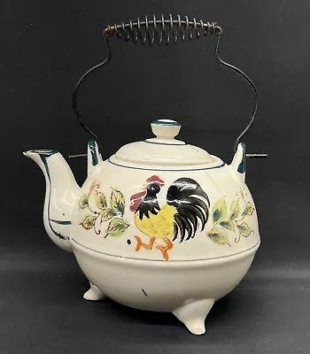 Country Farmhouse Decor Chicken Rooster Teapot & Lid Ceramic Hand Painted Vtg • $12.99