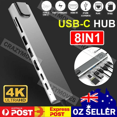 $20.99 • Buy 8in1 USB-C Type C HD Output 4K HDMI Usb 3.0 HUB Adapter For MacBook IPad Pro VIC