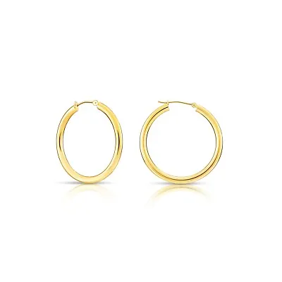 14K Solid Yellow Gold Shiny Polished Round Chunky Creole Hoop Earrings All Sizes • $199.95