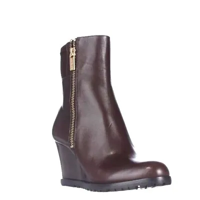 Womens Michael Kors Aileen Wedge Double Zipper Ankle Boots - Dark Chocolate • $61.09