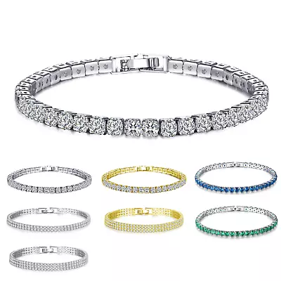£5.99 • Buy Woman Girl Tennis Cubic Zircon Crystal Silver Gold Fashion Bracelet Gift Present