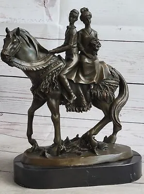 Graceful Union Elegant Bride And Groom On Horse Back Bronze Sculpture By Milo NR • $209.50