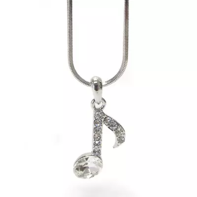 Crystal Music Note Pendant Necklace Sterling Silver • $11.16