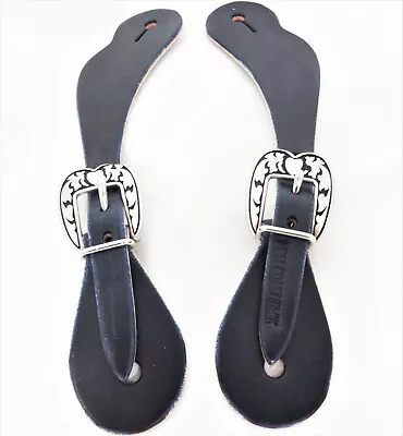 Navy Blue Harness Leather Western Spur Straps Pair Jeremiah Watt Heart Buckles • $29.99