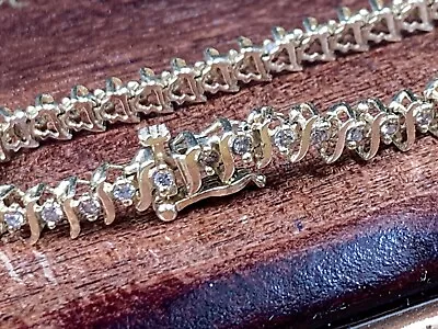 STUNNING 14K SOLID GOLD DIAMOND TENNIS BRACELET W/50 DIAMONDS  7 INCH W/Gift Box • $1545