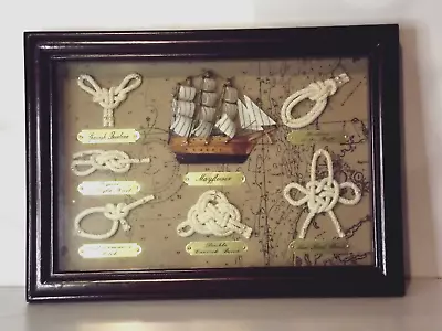 Model Display Shadow Box MAYFLOWER Ship Map Nautical Knots Hanging 13” X 9” • $22.74