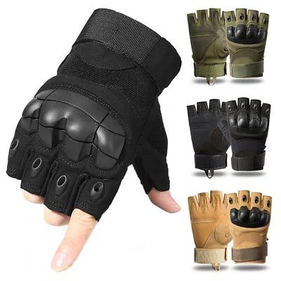 Tactical Knuckle Hunting Gloves Mens Outdoor Sports Airsoft Paintball Fingerless • £11.99