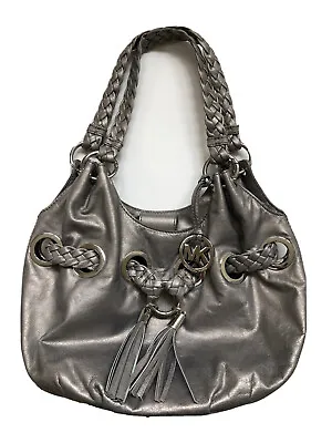 MICHAEL Michael Kors Braided Grommet Large Leather Shoulder Tote Nickel Silver • $95