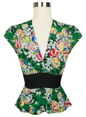 £72.69 • Buy Trashy Diva Green Kimono Anna Blouse Top Shirt Vintage Look Retro Size 2