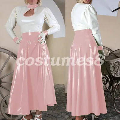 Latex Maid Long Dress Suit 100% Rubber Ruffle Skirt With Shirt Cosplay New S-XXL • £111.91