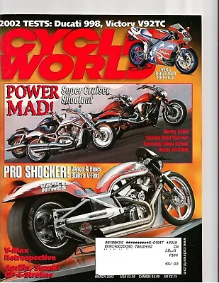 $5.95 • Buy Vintage Cycle World Magazine March 2002 Ducati 998 Victory V92TC Harley V-Rod