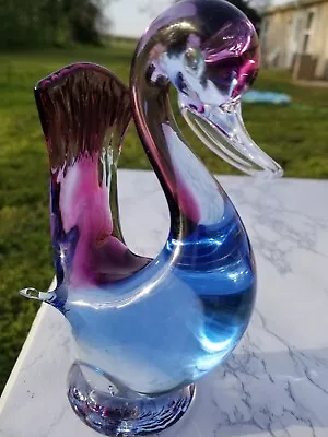 Murano Art Glass Bird Pink Purple Blue Swan Duck Handblown 6.5   • $59.99