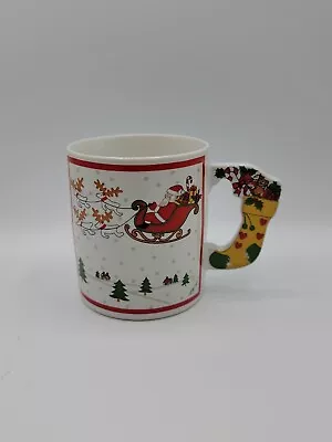 Santa Claus Christmas Stocking Handle Vintage Coffee Cup Mug By Action Japan • $3.98