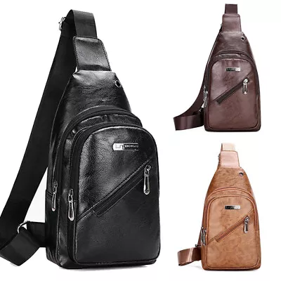 Mens Leather Sling Bag Cross Body Handbag Chest Bag Shoulder Bag Sport Backpack • $10.89