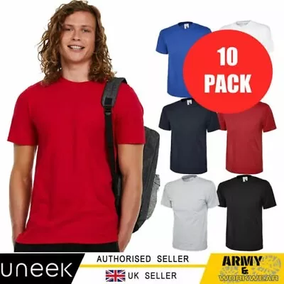 Uneek 10 PACK Unisex Mens Classic T-shirt Plain Cotton Blank Tee T Shirt Casual • $39.27