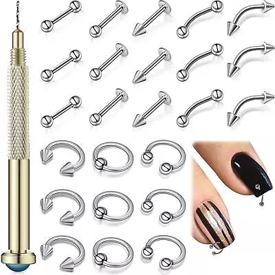 25 Pieces Nail Dangle Charms With Nail Piercing Tool Hand Drill Nail Jewelry... • $17.87