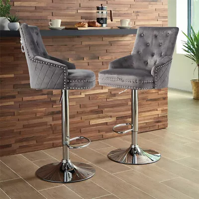 Luxury Velvet Lion Knocker Quilted Back Dining Chair Black Grey Tall Bar Stool • £139.91