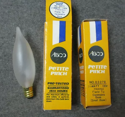 2 - Vintage ABCO Frosted Flame Tip Light Bulb #03278 Candelabra Base 25W • $10.50