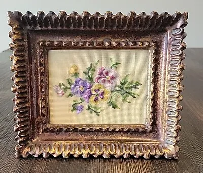 Vintage Shadow Box  Needlepoint Floral Framed Picture Art • $18