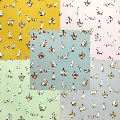Cotton Rich Linen Look Fabric Shabby Geese Goose Ducks Curtain Upholstery • £1.50