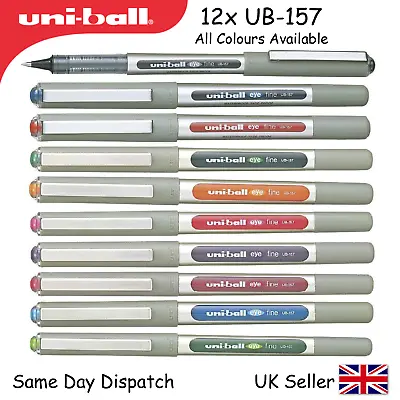 12x UNI-BALL EYE ROLLERBALL 0.7mm PEN UB157 Black Red Blue Orange Green Violet • £13.99