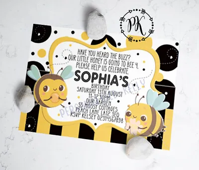 £4 • Buy BumbleBee Bees Personalised Party Invites Birthday Invitation X10 Christening