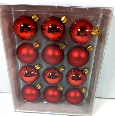 Vintage Dept 56 Glass Mini Ball Christmas Ornaments 12 Pack 1-5/8  Red • $18