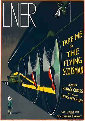 Vintage LNER Railway Poster Flying Scotsman Train To London Art Deco A3 A4 Black • £5.99