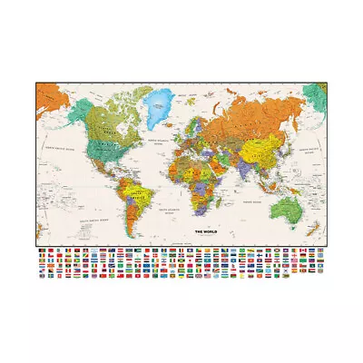 MAP OF THE WORLD VINTAGE MAP WITH FLAGS WALL POSTER PRINT SIZE 59*39in • $12.22