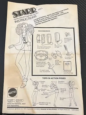 Vintage 1979 Starr Shaun Kelley & Tracy Doll Instructions Pamphlet Barbie Mattel • $12.50